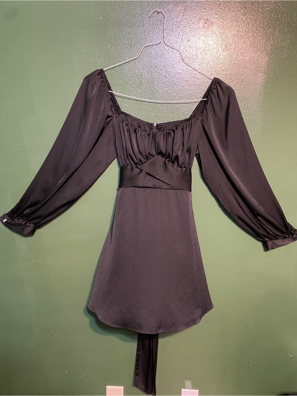 B Darlin Black Satin Long-Sleeve Mini Dress